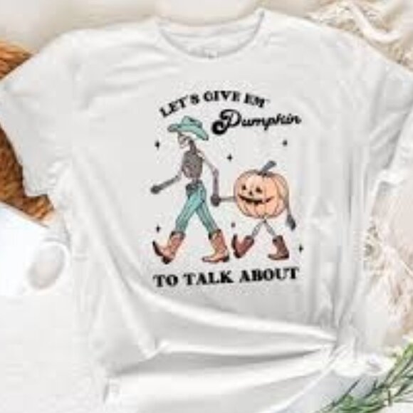 Let's Give Em' Pumpkin to Talk About Tee - Picture 1 of 4